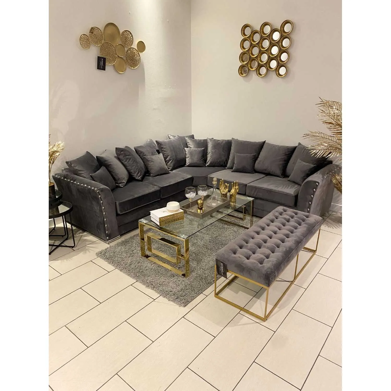 Corner 2C2 Sofa With Scatter Back Cushions Velvet Grey